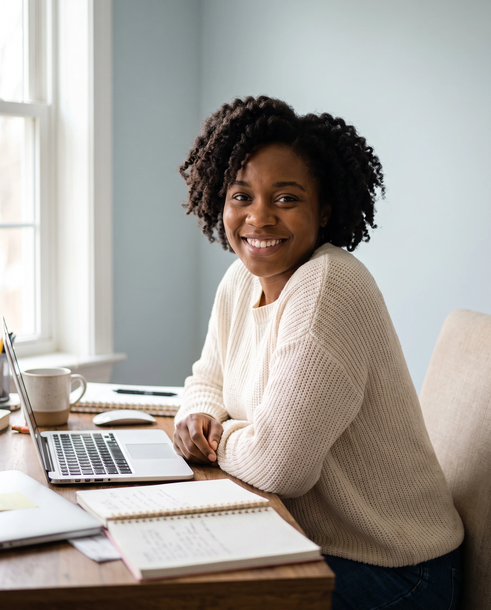 Backend engineer at her desk