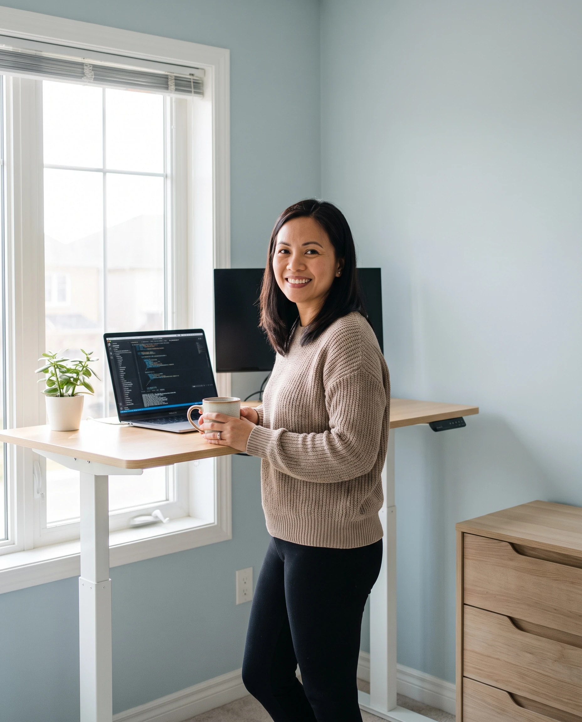 Frontend engineer at her standing desk