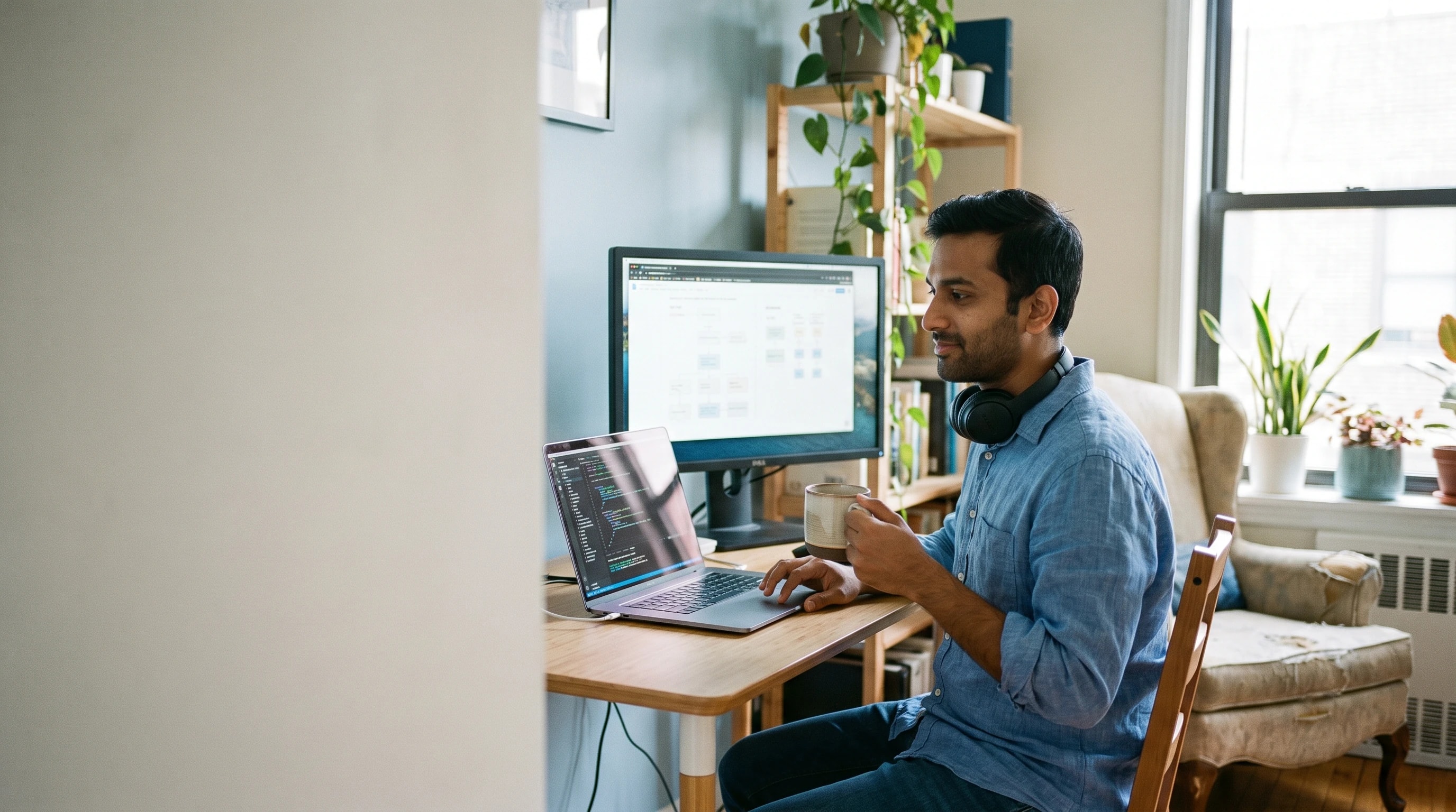 An engineer working from his home office