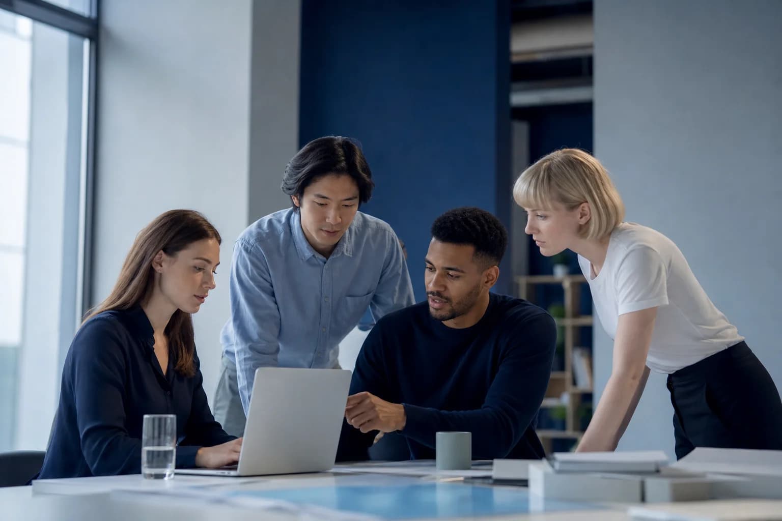 Remote software engineers collaborating in a modern office
