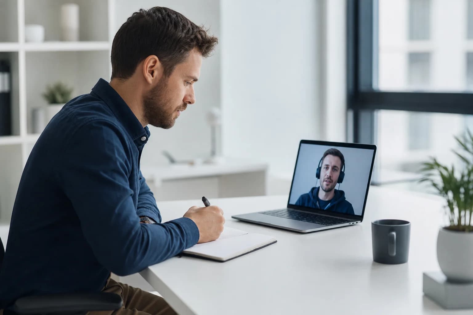 Remote engineering leader comparing hiring options with a developer on a video call