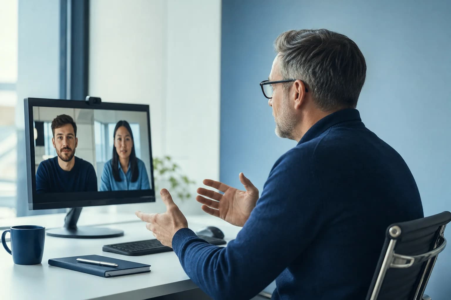 Engineering manager coordinating with remote offshore software developers